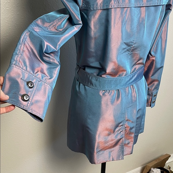 ST. JOHN trench coat Women's Iridescent Jacket - Pink and Blue belted lined - Picture 15 of 17